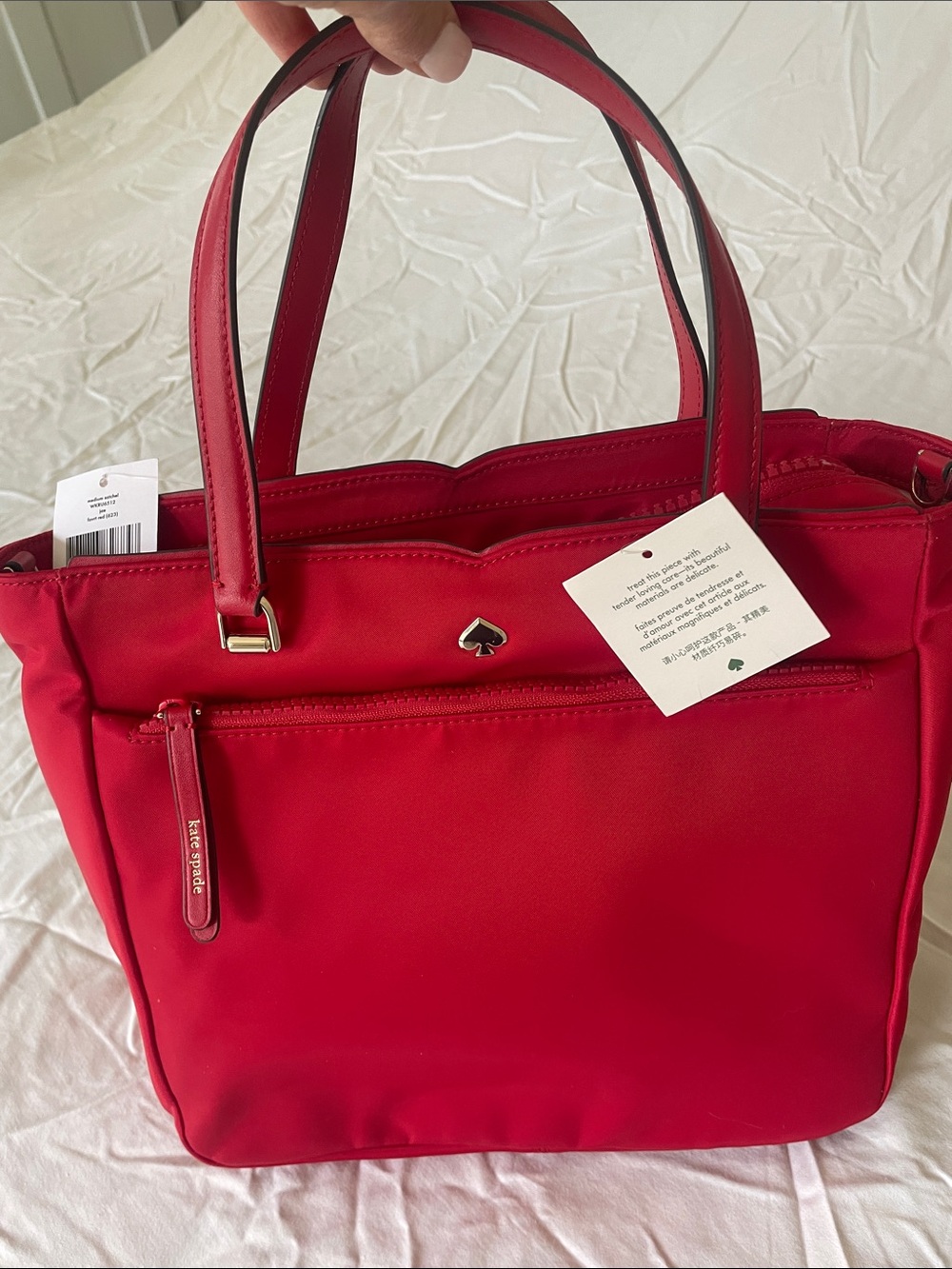 NWT kate spade Red canvas Tote with Gold Spade Accent - Picture 3 of 10